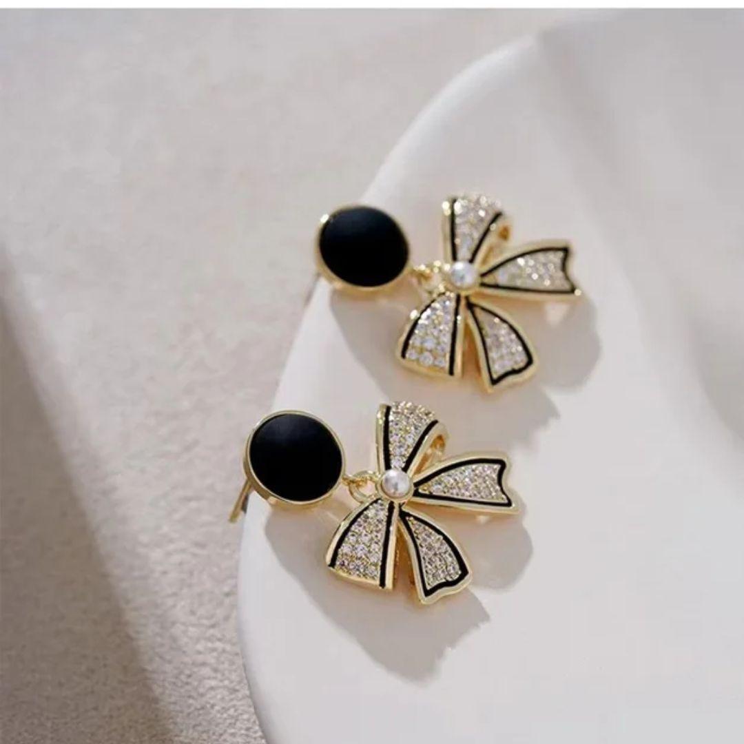 Bling Blogger Bow Earrings ( Black )