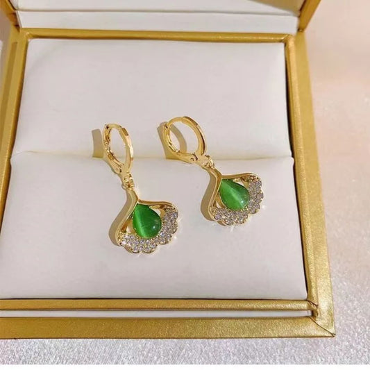 Crystal Opal Leaf Tassel Earrings