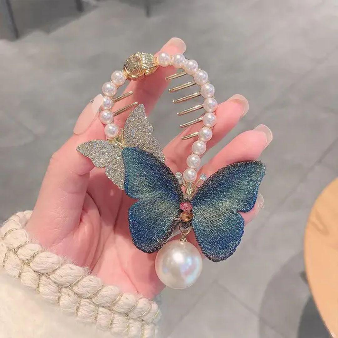 Rhinestones Pearl Butterfly Claw Clips