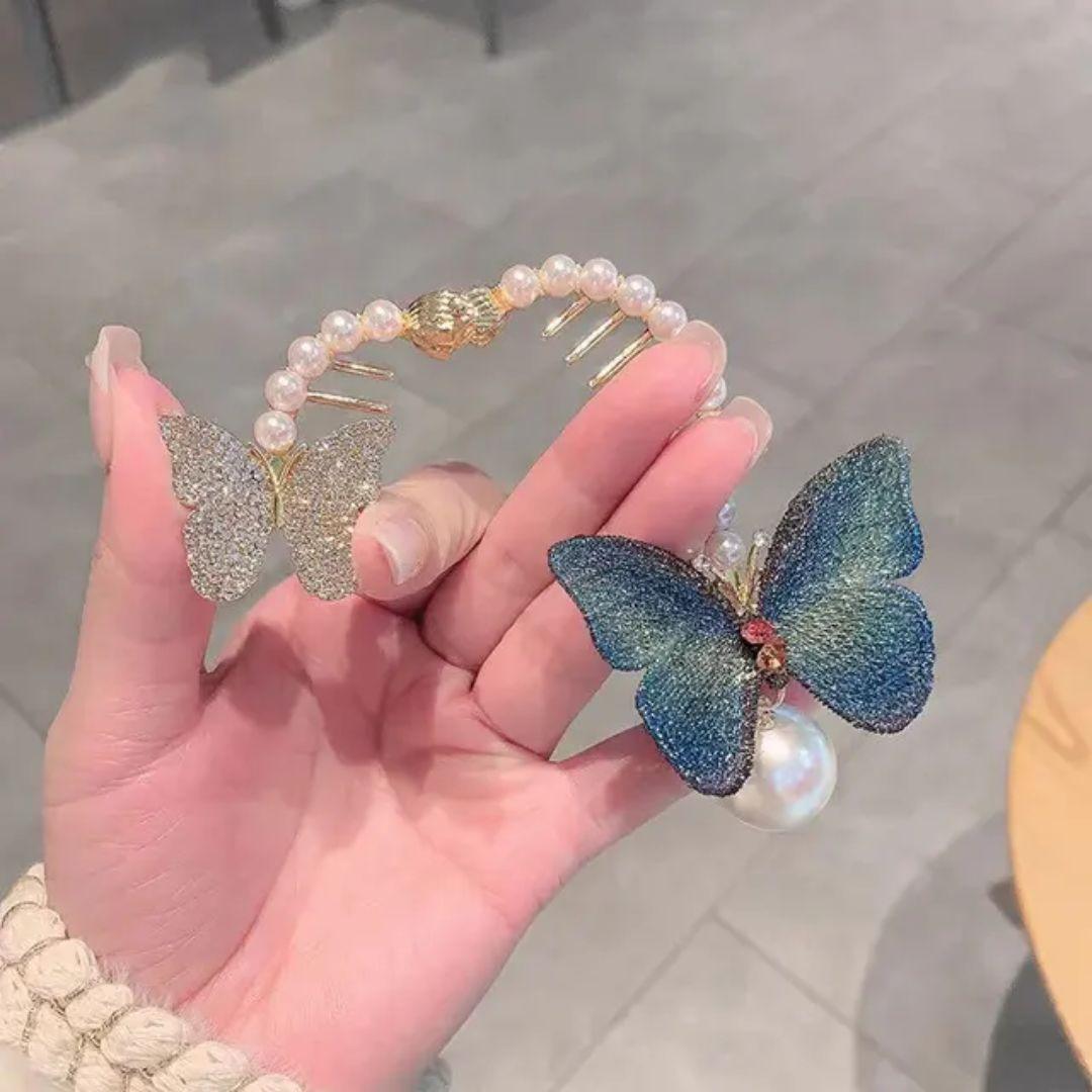 Rhinestones Pearl Butterfly Claw Clips