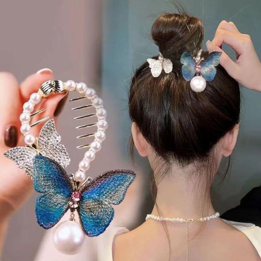 Rhinestones Pearl Butterfly Claw Clips