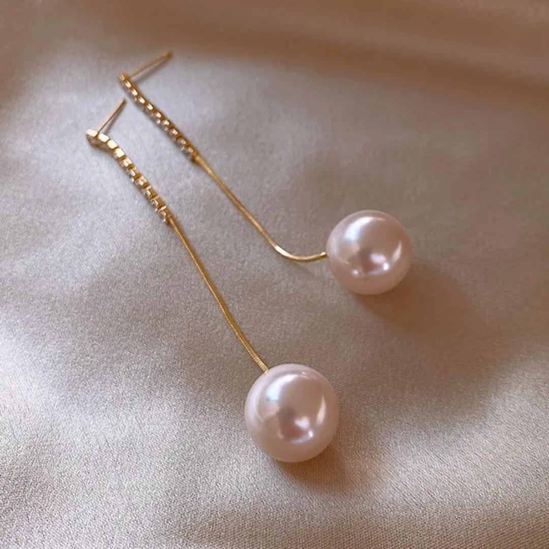 Perky Pearl long Chain Earrings