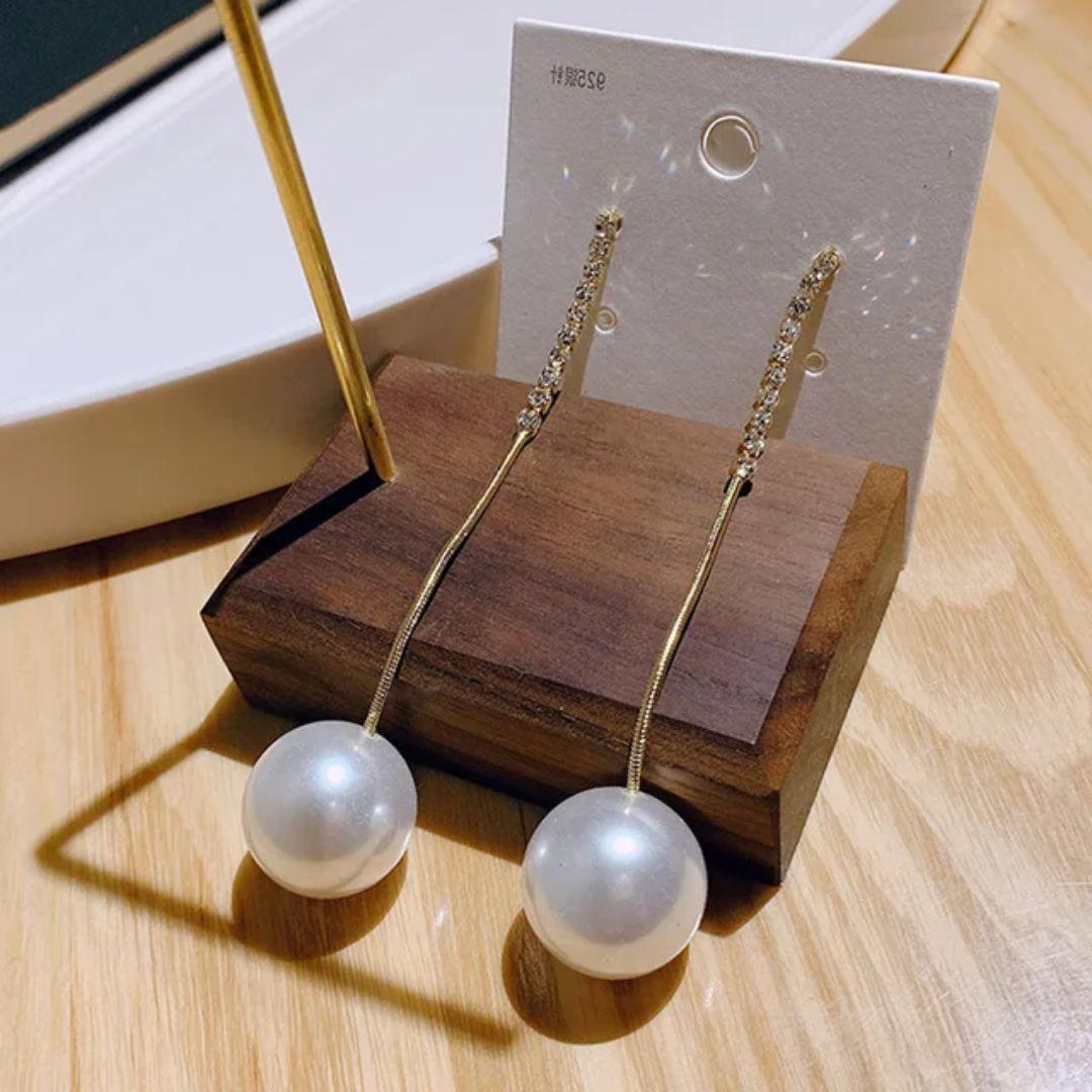 Perky Pearl long Chain Earrings