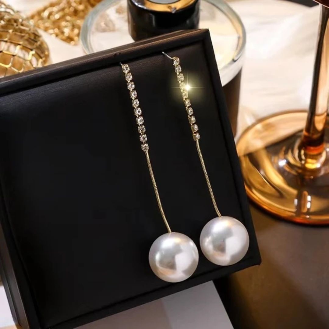 Perky Pearl long Chain Earrings