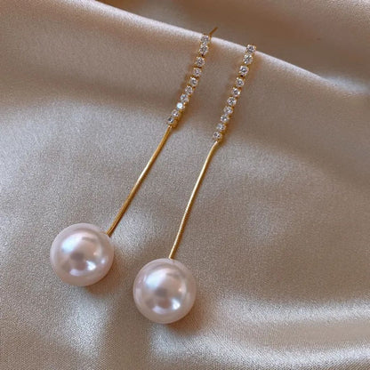 Perky Pearl long Chain Earrings