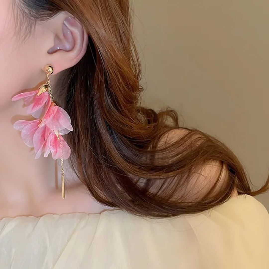 Flower Tassel Long Earrings