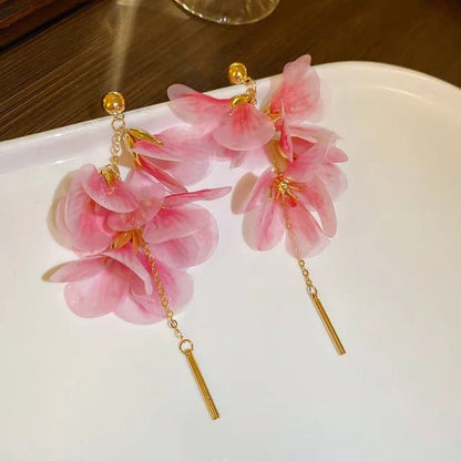 Flower Tassel Long Earrings