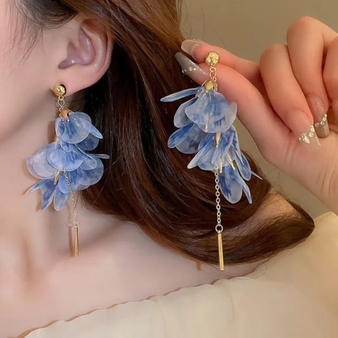 Flower Tassel Long Earrings