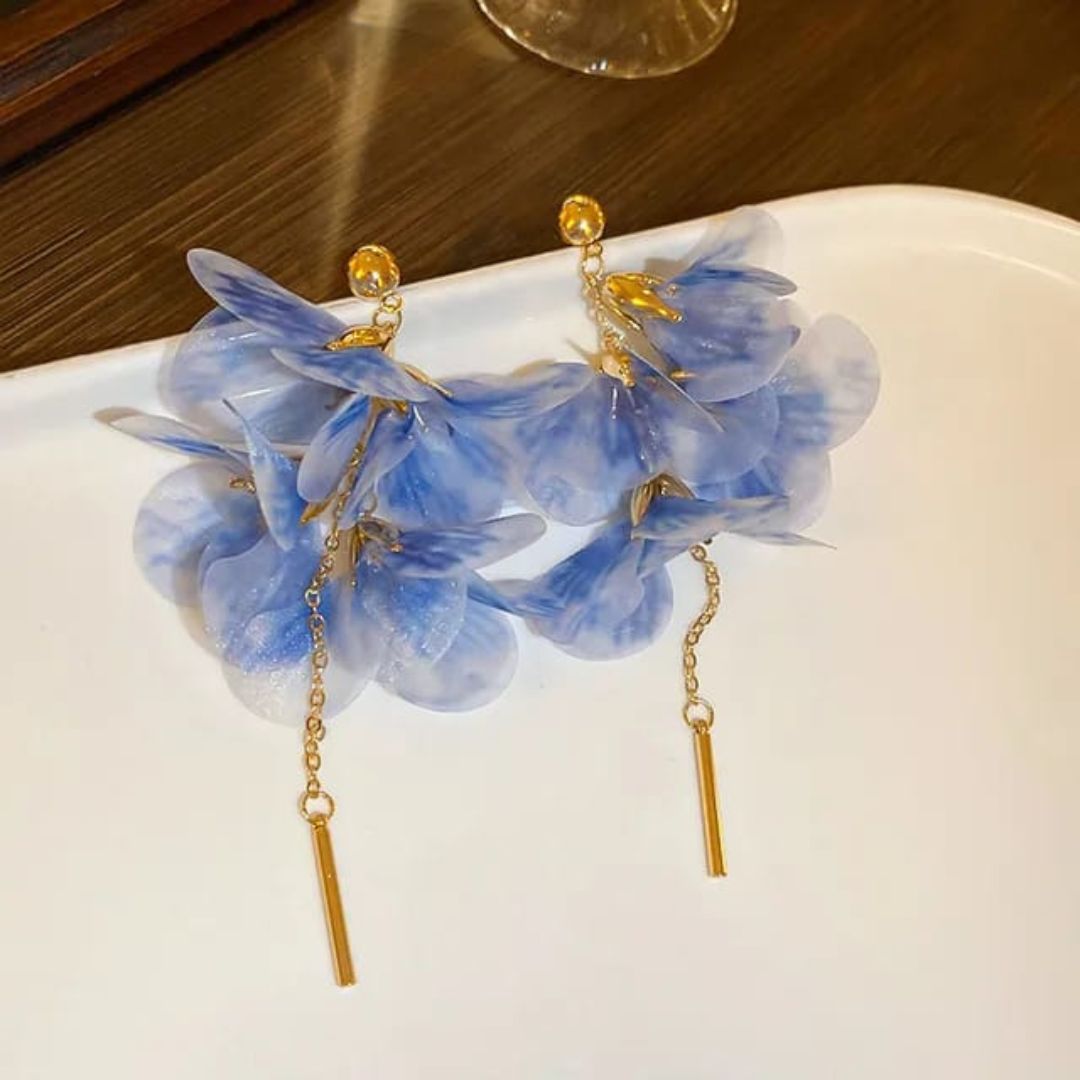 Flower Tassel Long Earrings