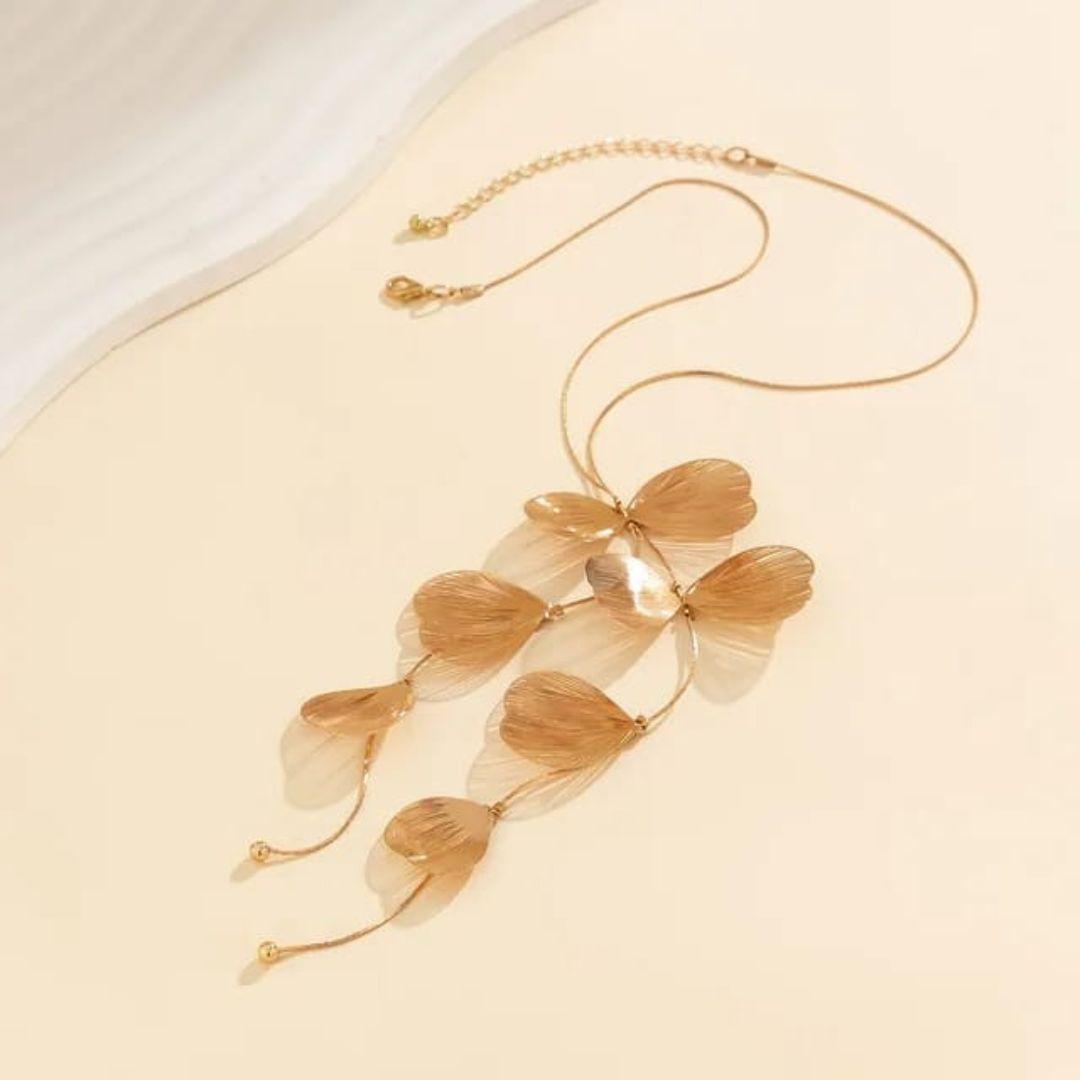 Golden Statement leaf Earrings and Neckpiece