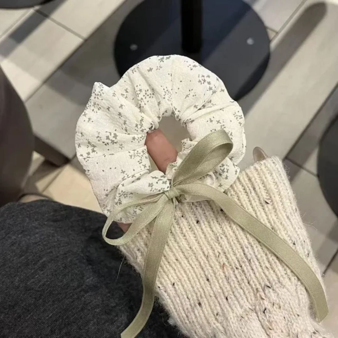 Ruffled Hair Tie with Bow Scrunchie