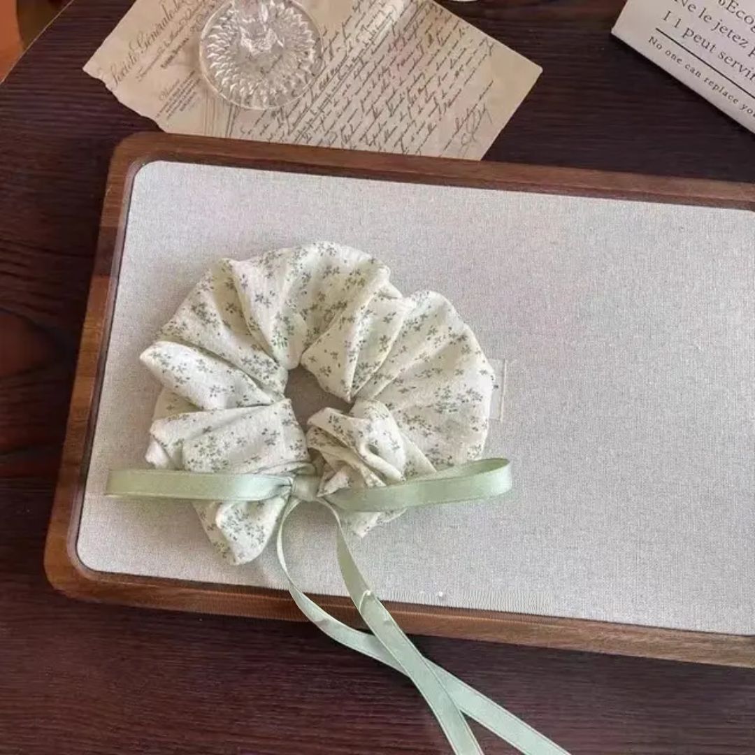 Ruffled Hair Tie with Bow Scrunchie