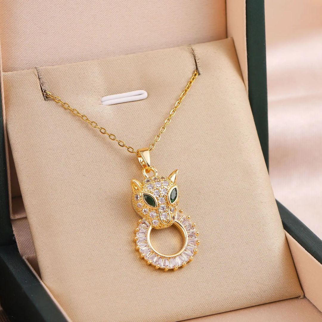 Zirconia Panther Neckpiece and Earring