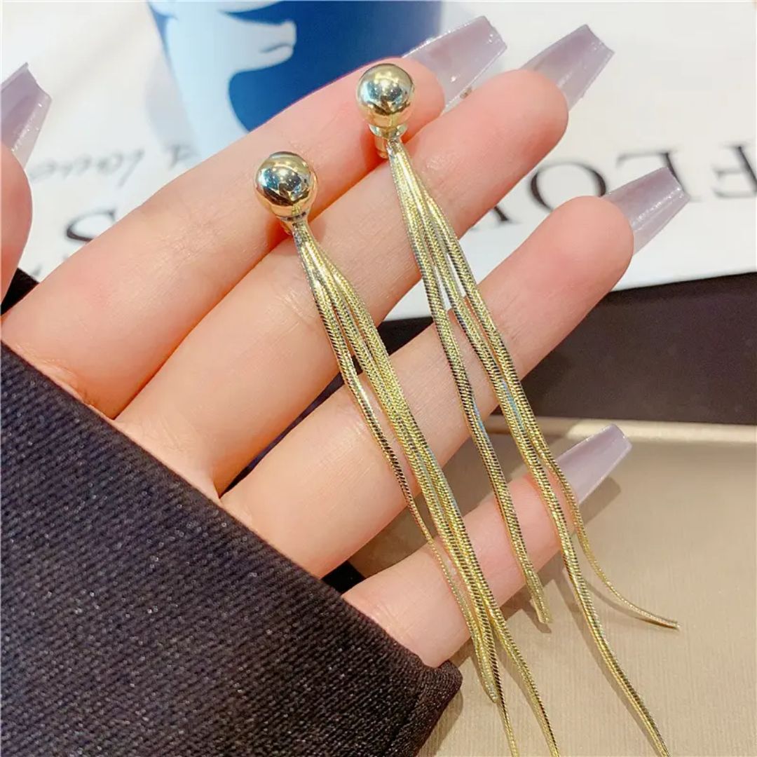 Golden Stream Tassel Earrings