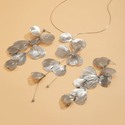 Silver Statement leaf Earrings and Neckpiece