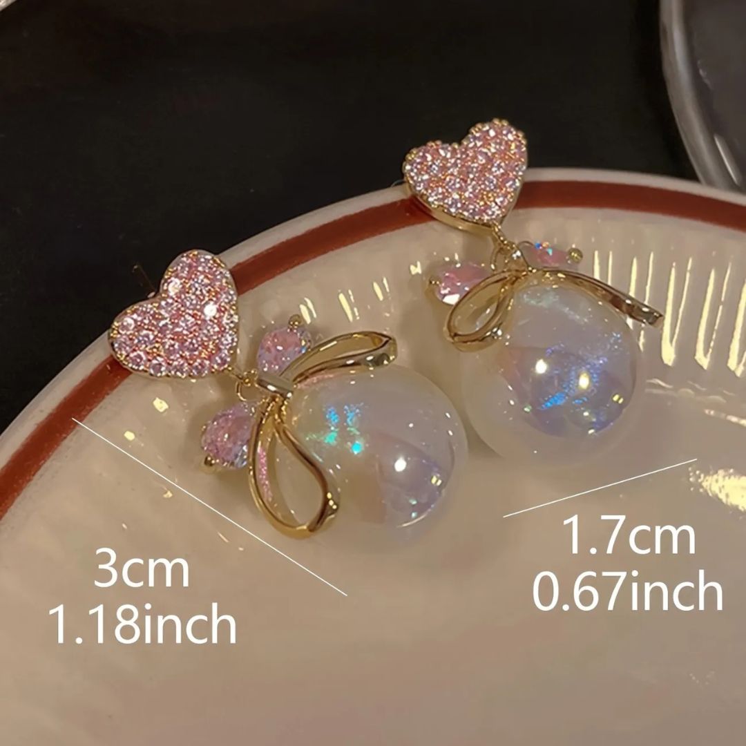 Pink Heart Pearl Drops Earring