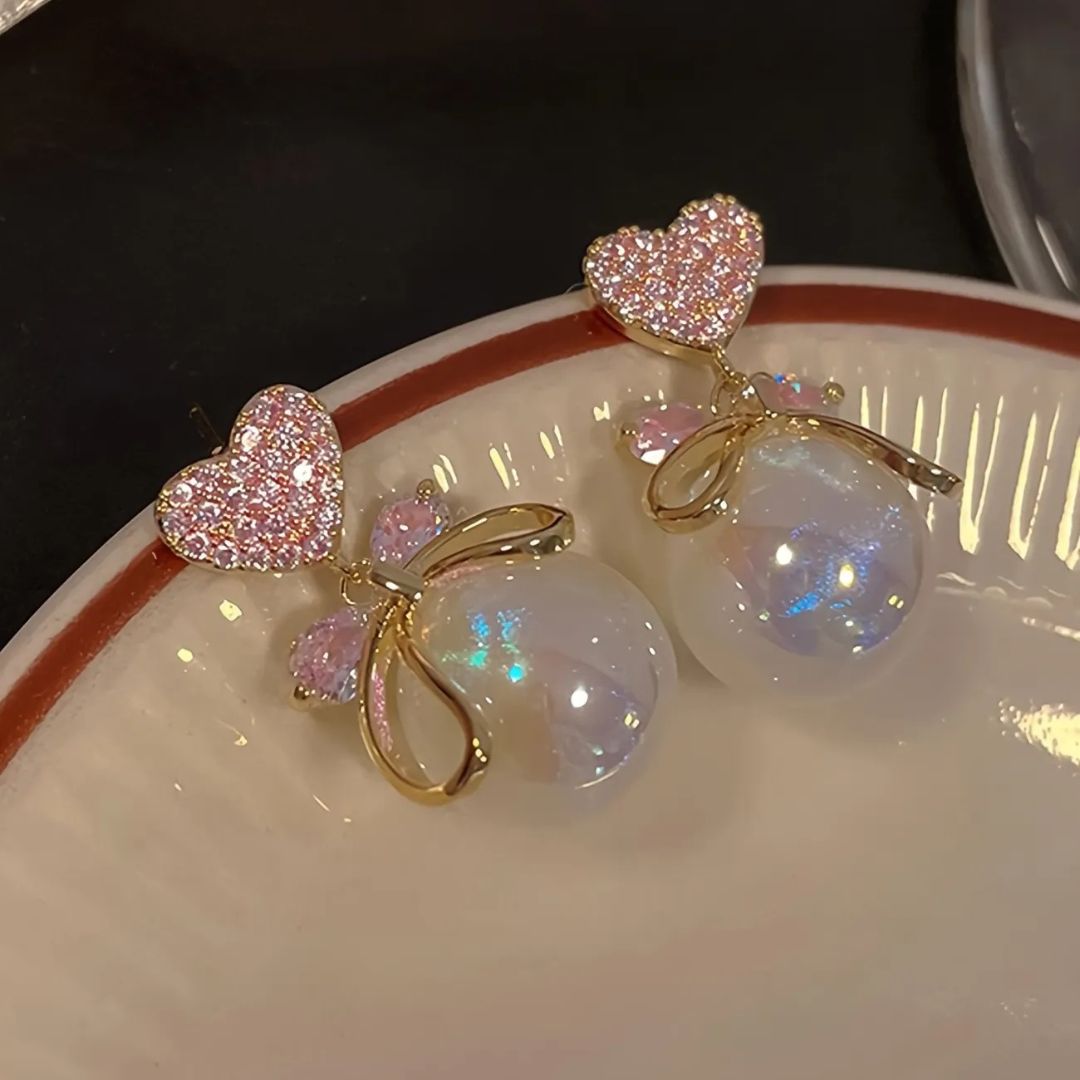 Pink Heart Pearl Drops Earring