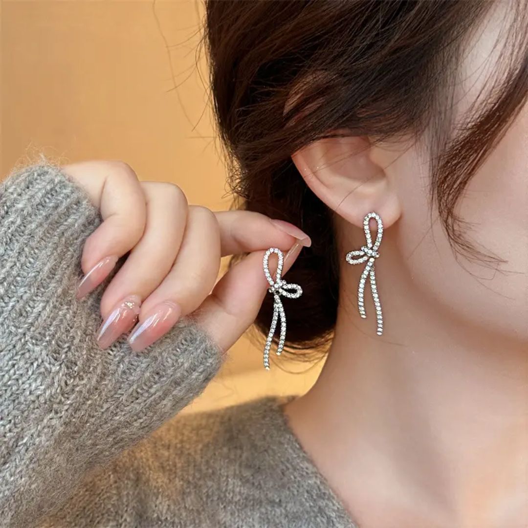 Dazzling Bow Drop Earrings