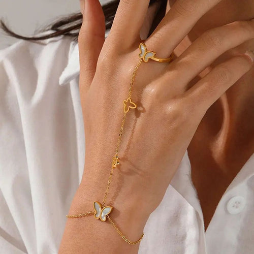 Golden Butterfly Ring Bracelet