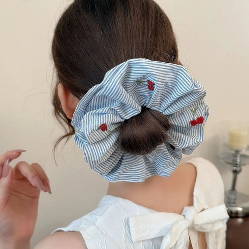 Embroidered Cherry Scrunchie Hair Tie