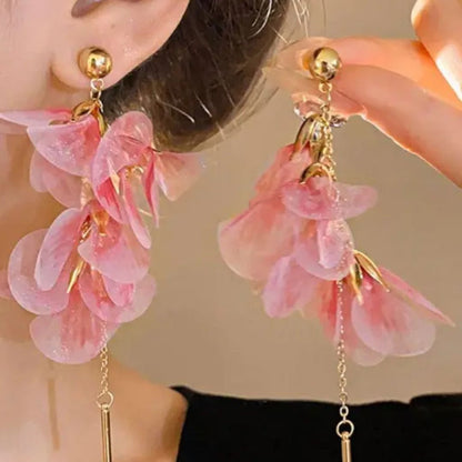 Flower Tassel Long Earrings