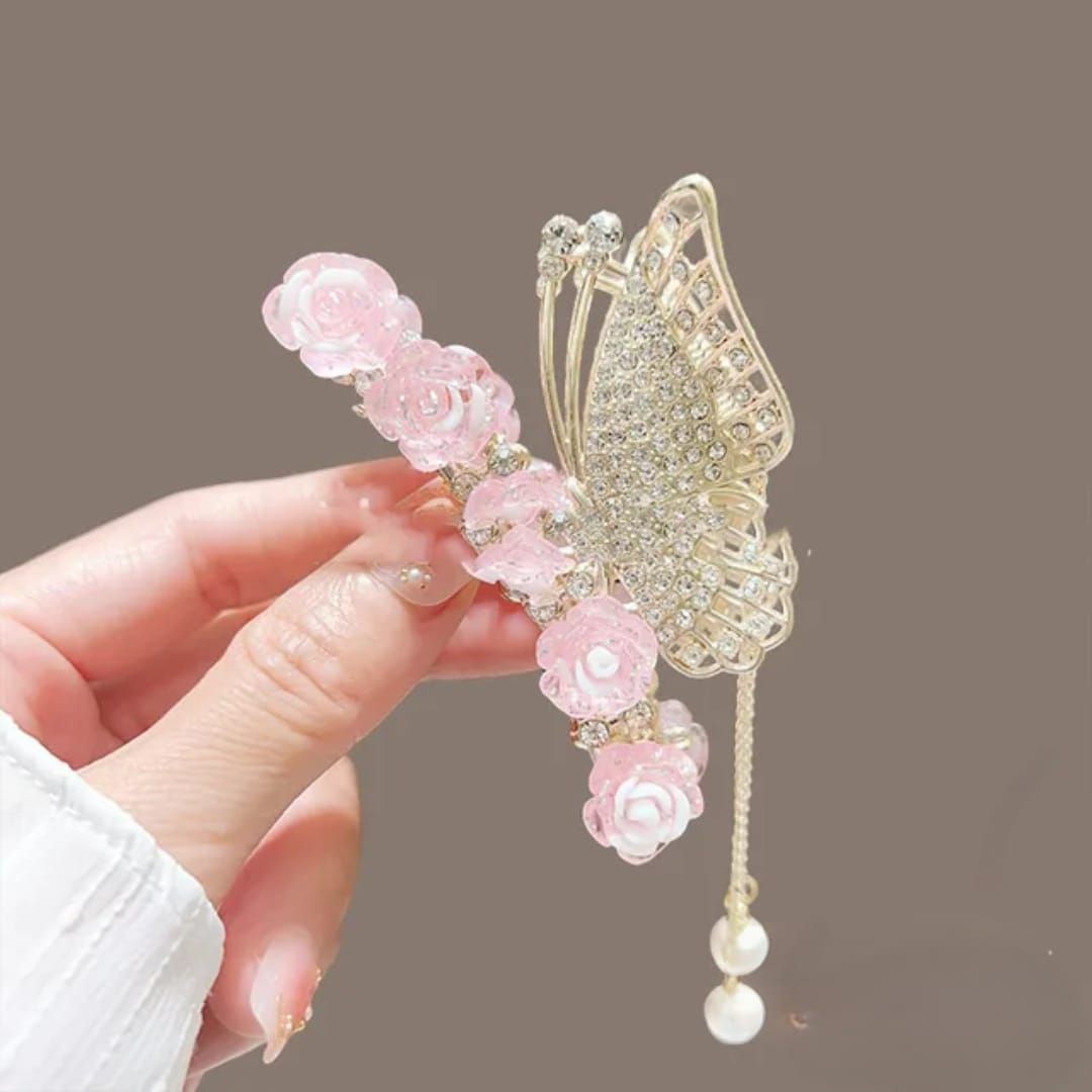 Butterfly Rose Blossom Hair Claw