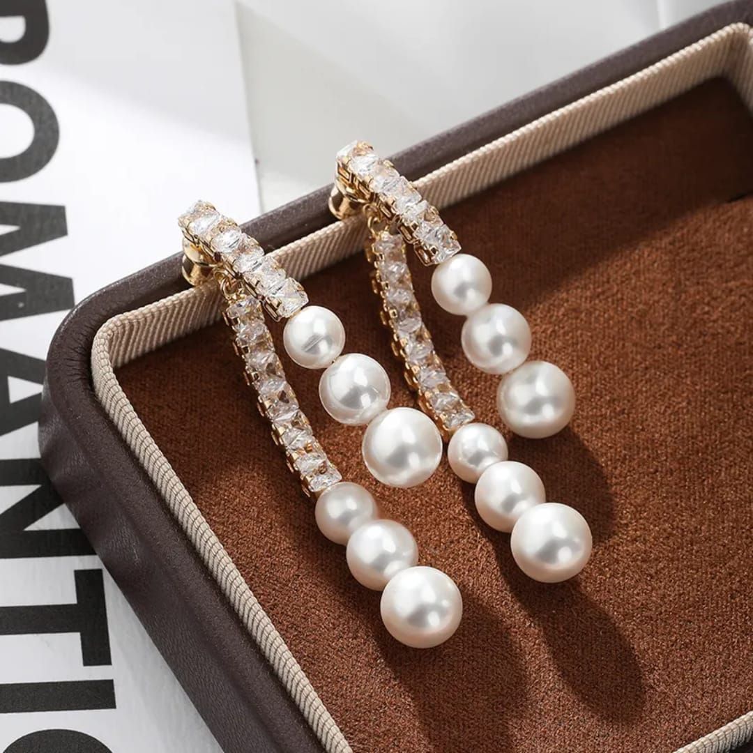 Pearl & Zircon Dangles Earrings