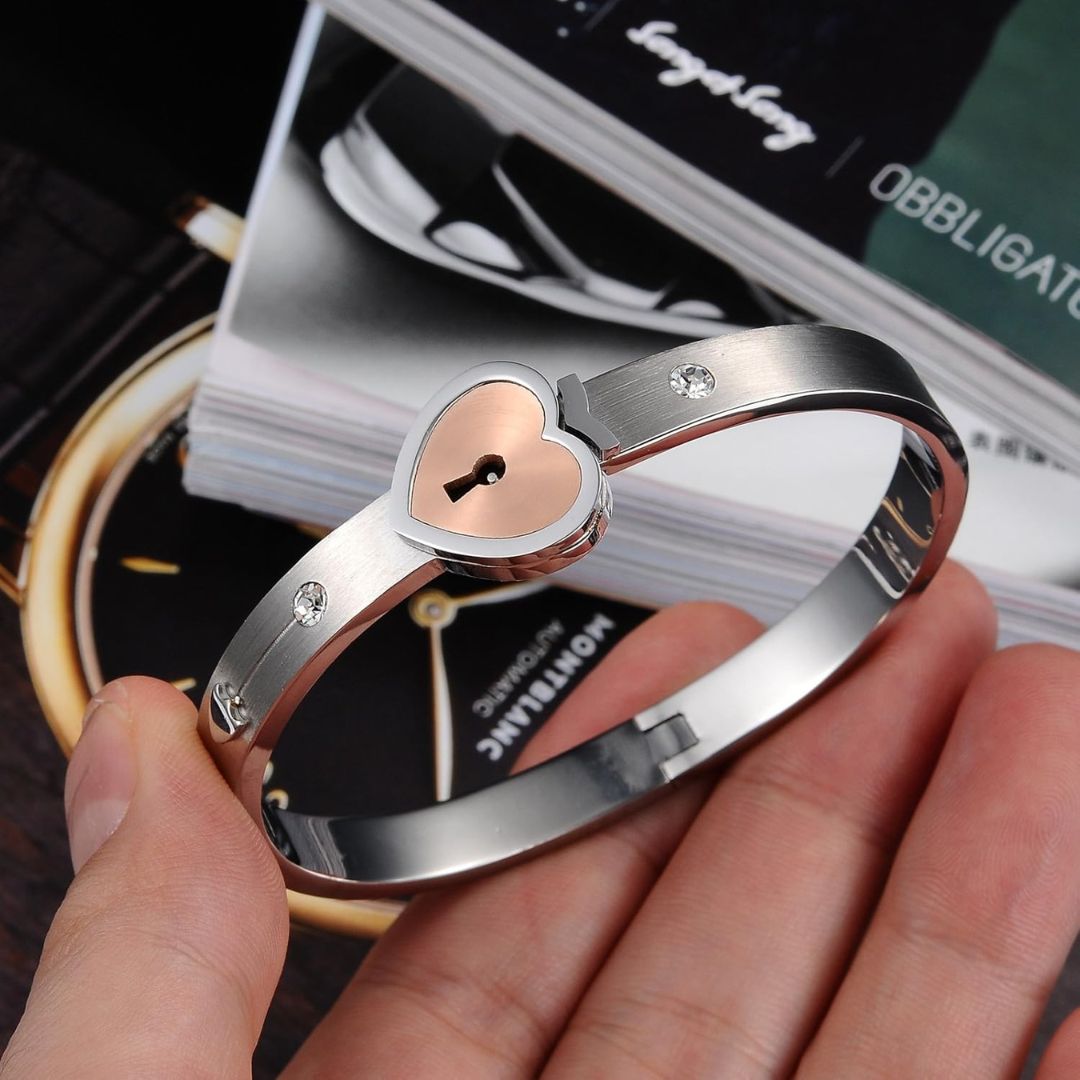 Heart Lock Bangle Set