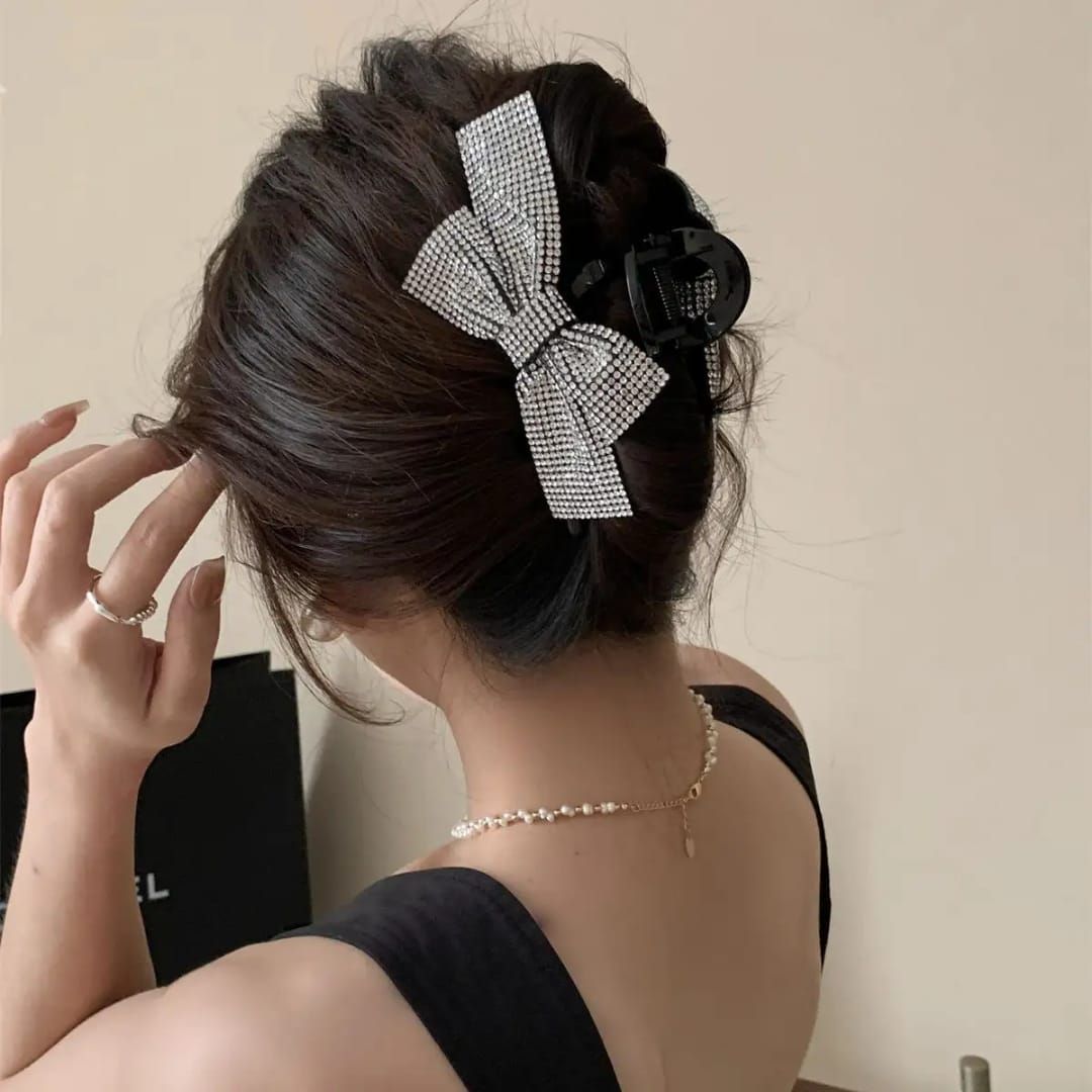 Rhinestone Black Bow Hair Claw