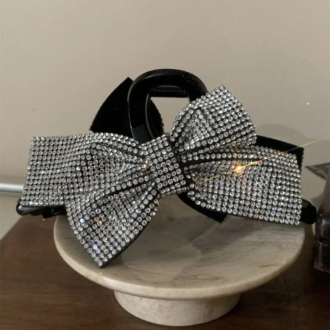 Rhinestone Black Bow Hair Claw