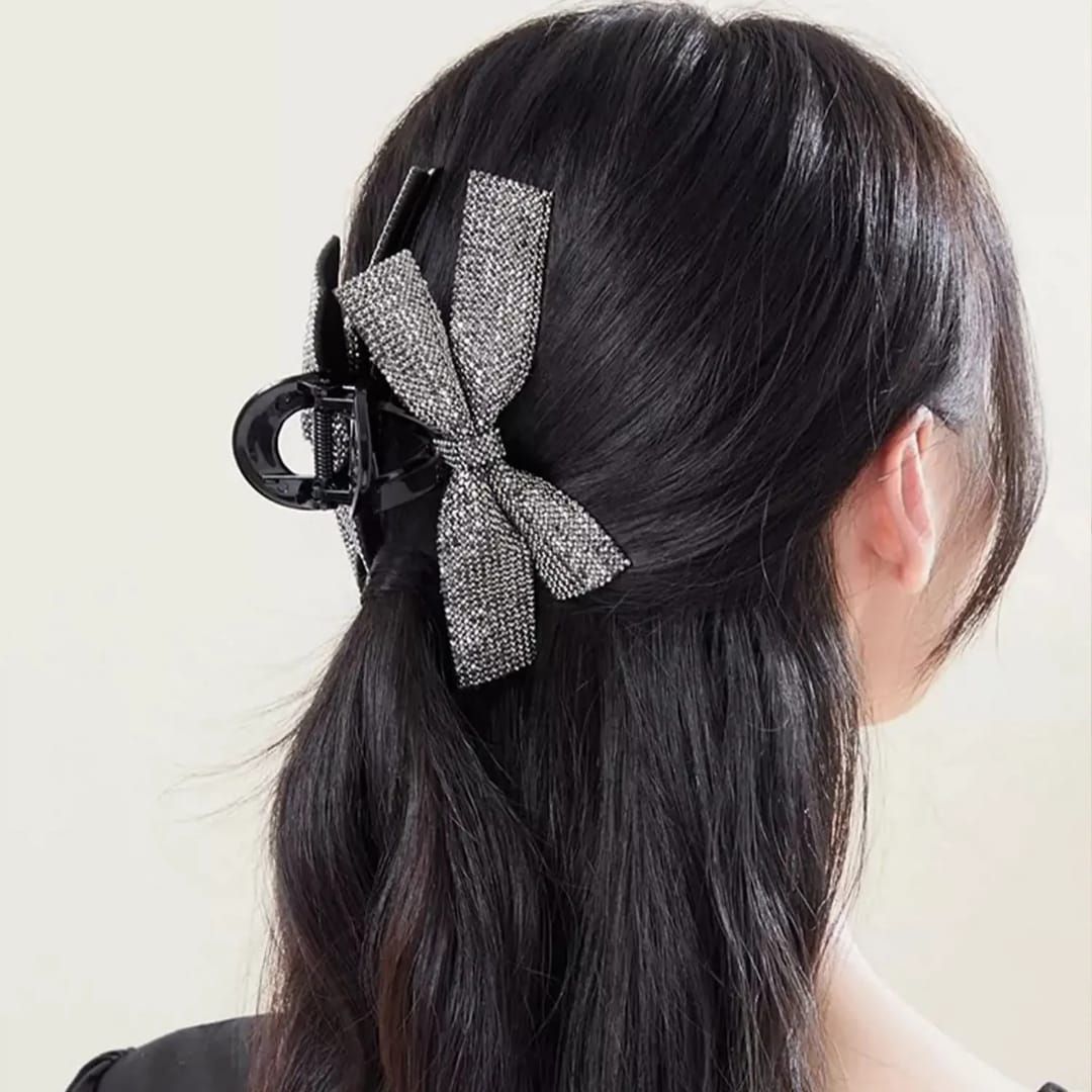 Rhinestone Black Bow Hair Claw