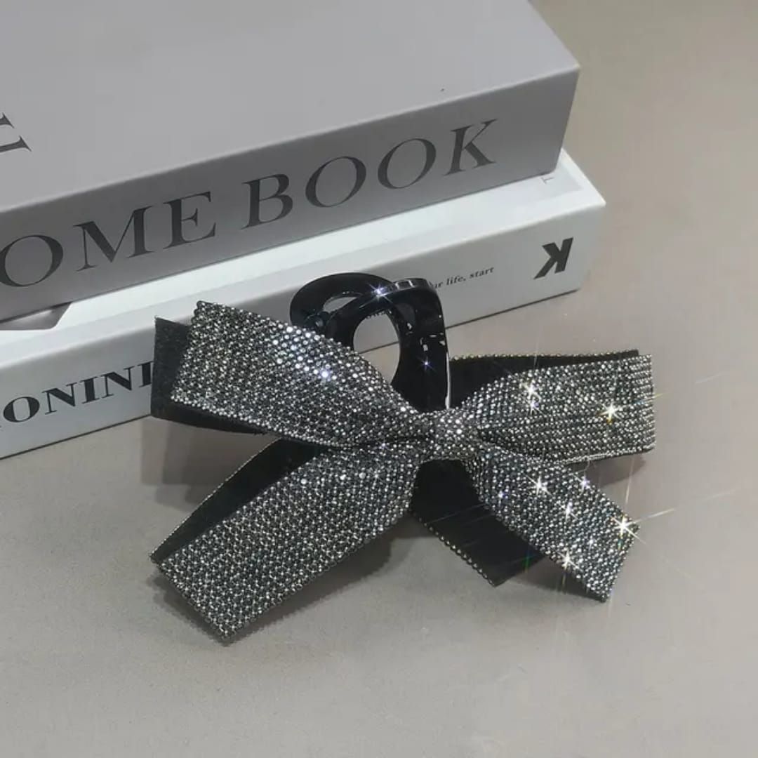 Rhinestone Black Bow Hair Claw