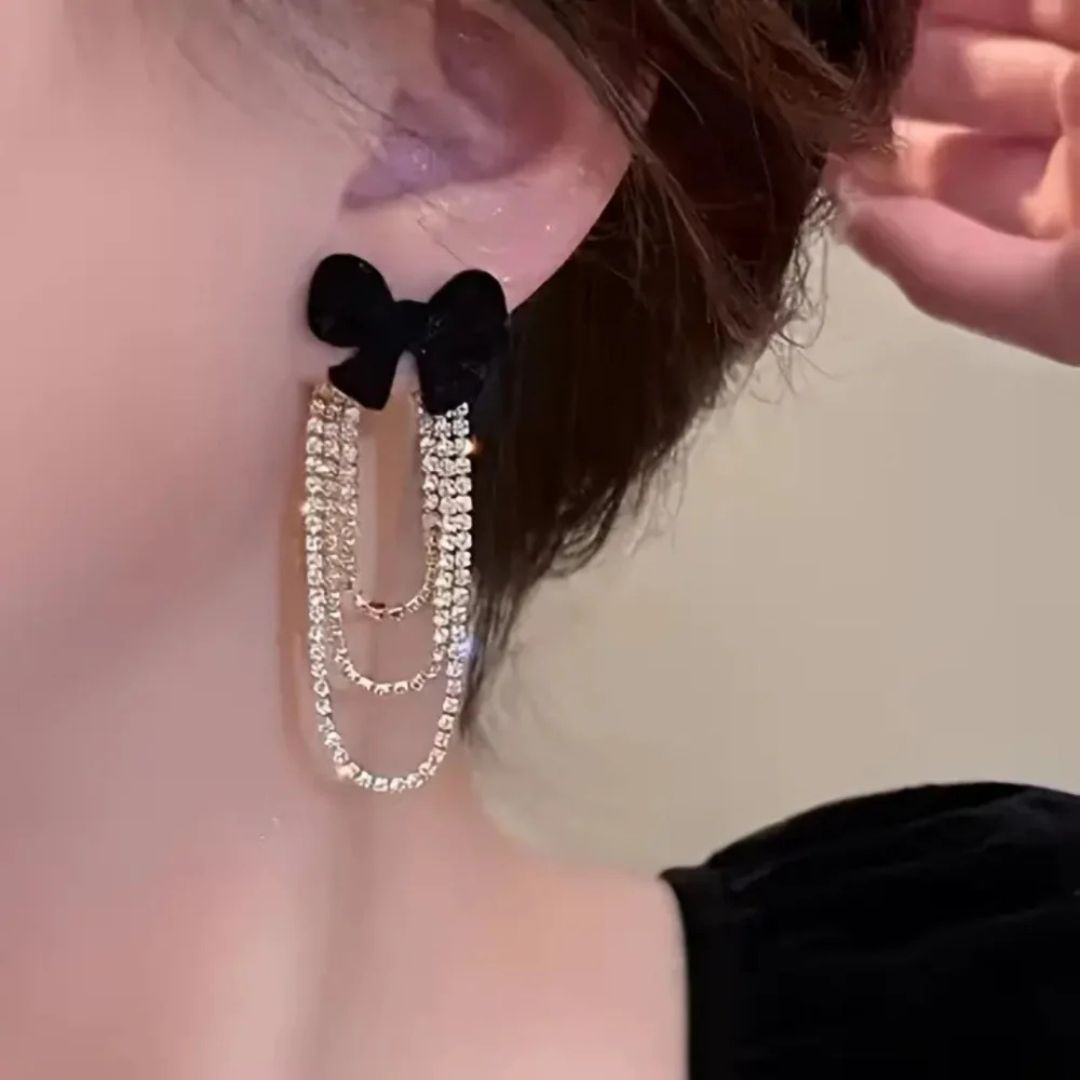 Dainty Velvet Bow Chain Earrings