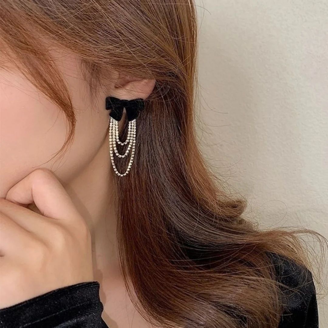 Dainty Velvet Bow Chain Earrings
