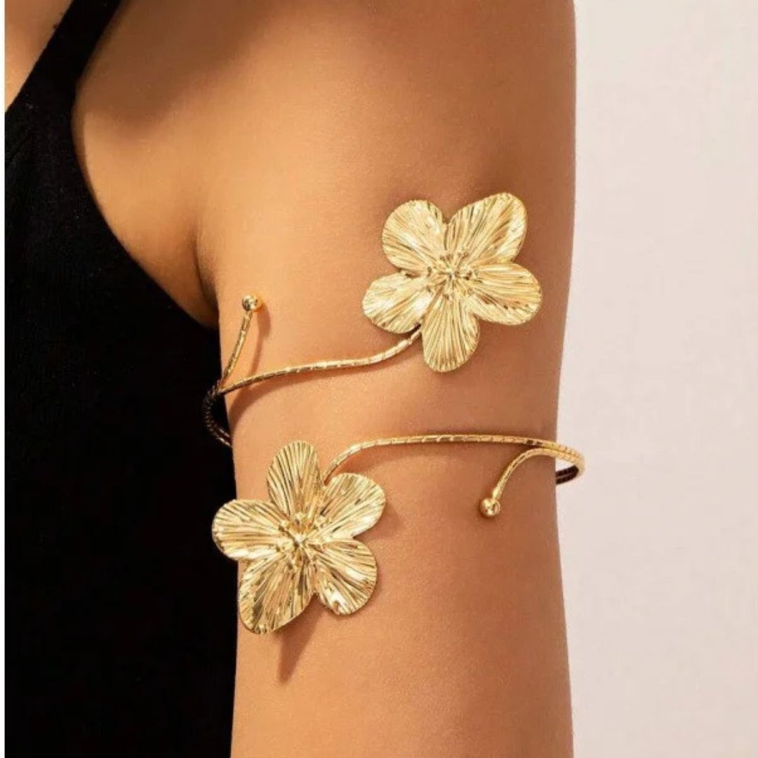 Golden Dual Flower Arm Cuff