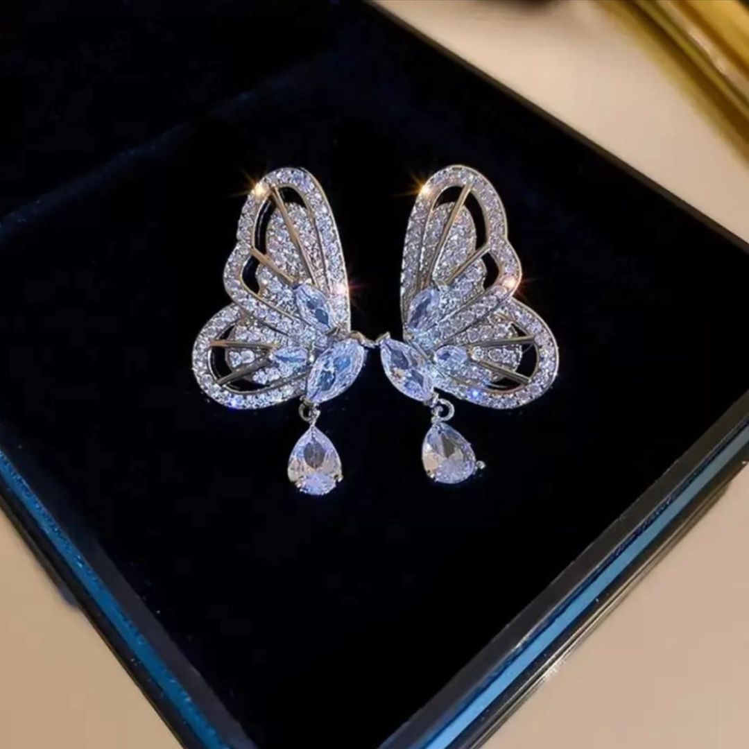 Rhinestone Butterfly Drop Earrings