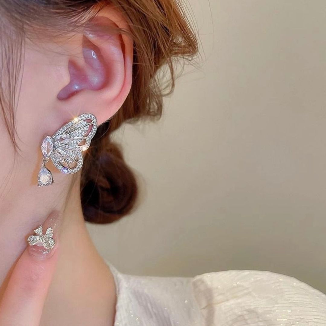 Rhinestone Butterfly Drop Earrings