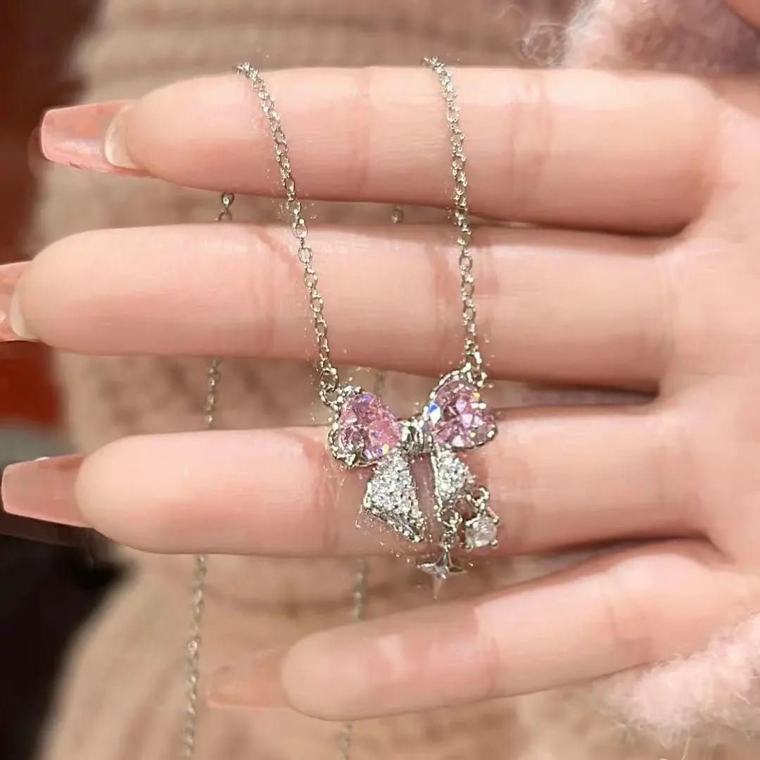 Pink Ribbon Drop Necklace