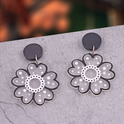 Black Statement Flower Earrings