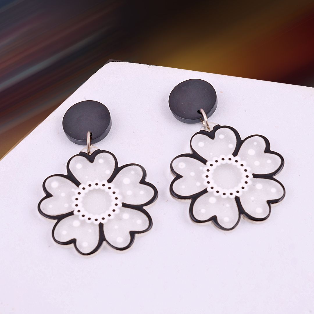 Black Statement Flower Earrings