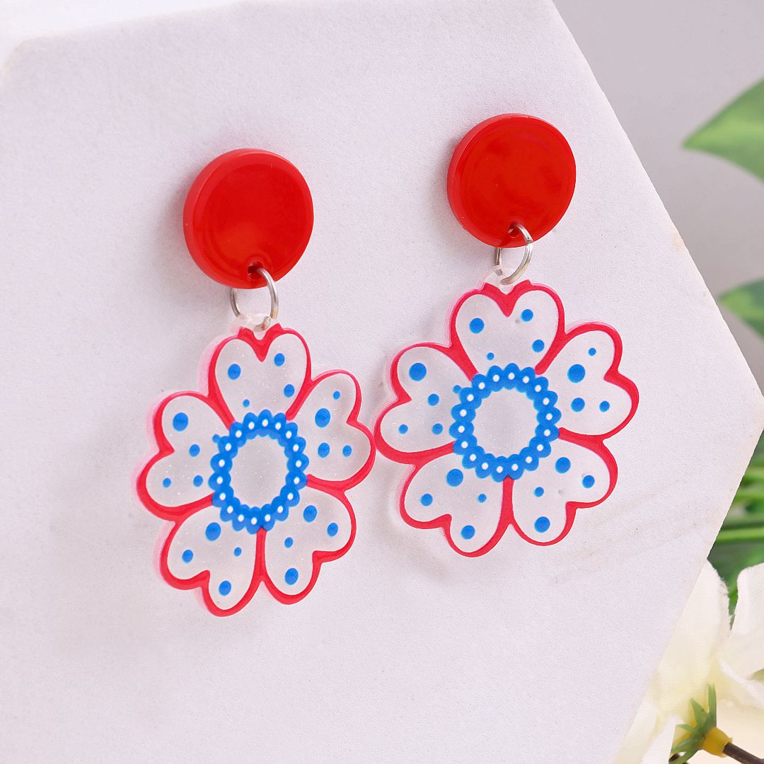 Colored Statement Flower Earrings