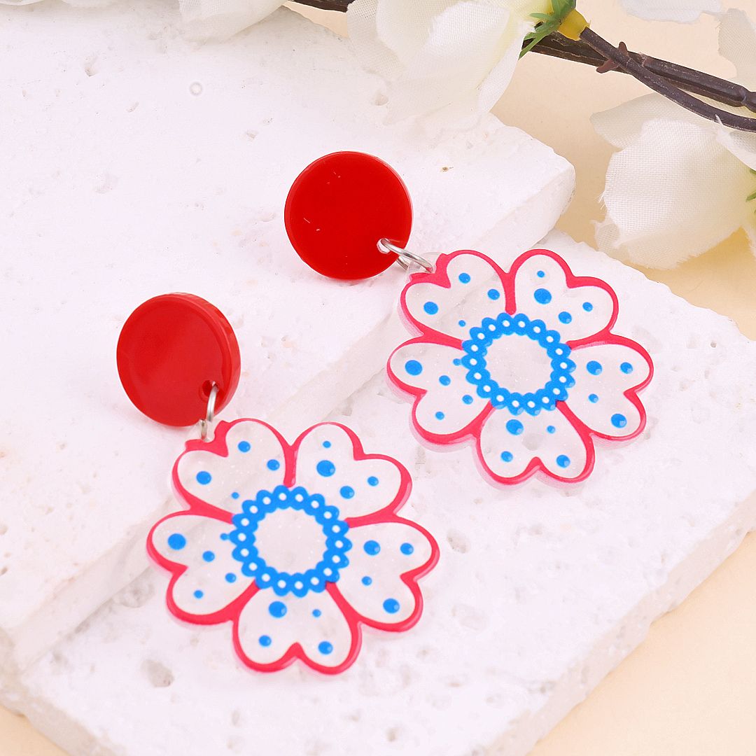 Colored Statement Flower Earrings