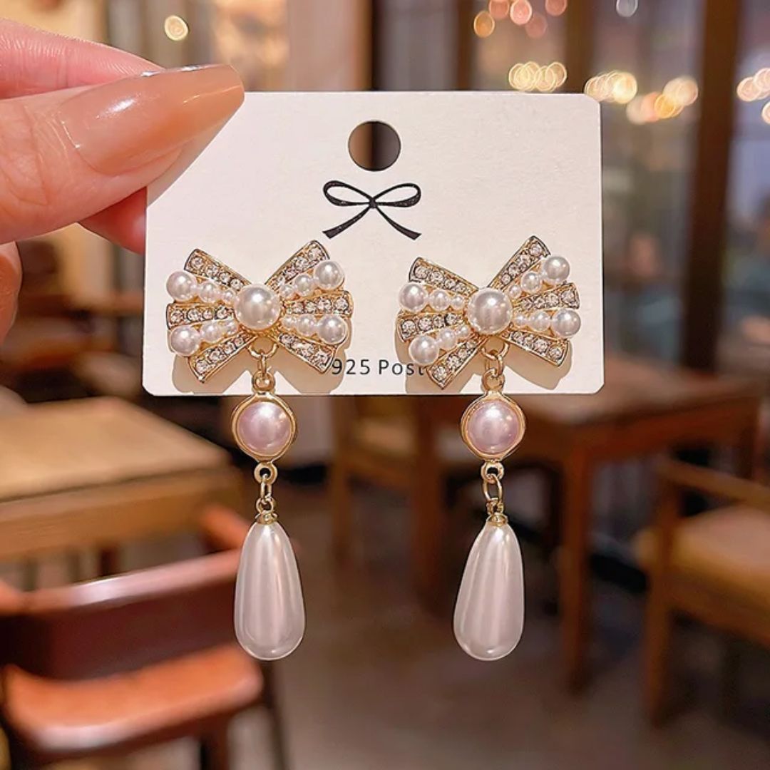 Pearly Bow Statement Earrings