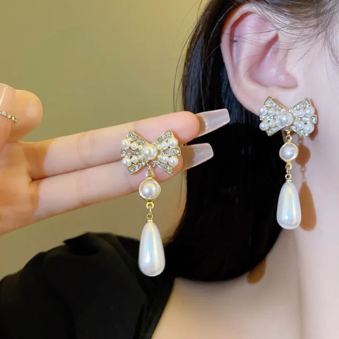 Pearly Bow Statement Earrings