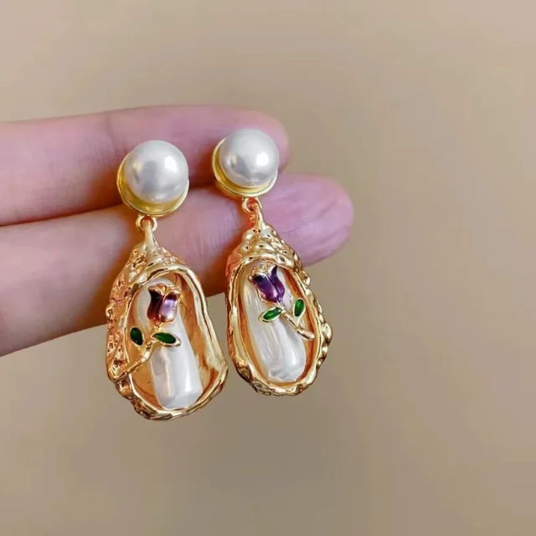 Pearl Rose Statement Earrings