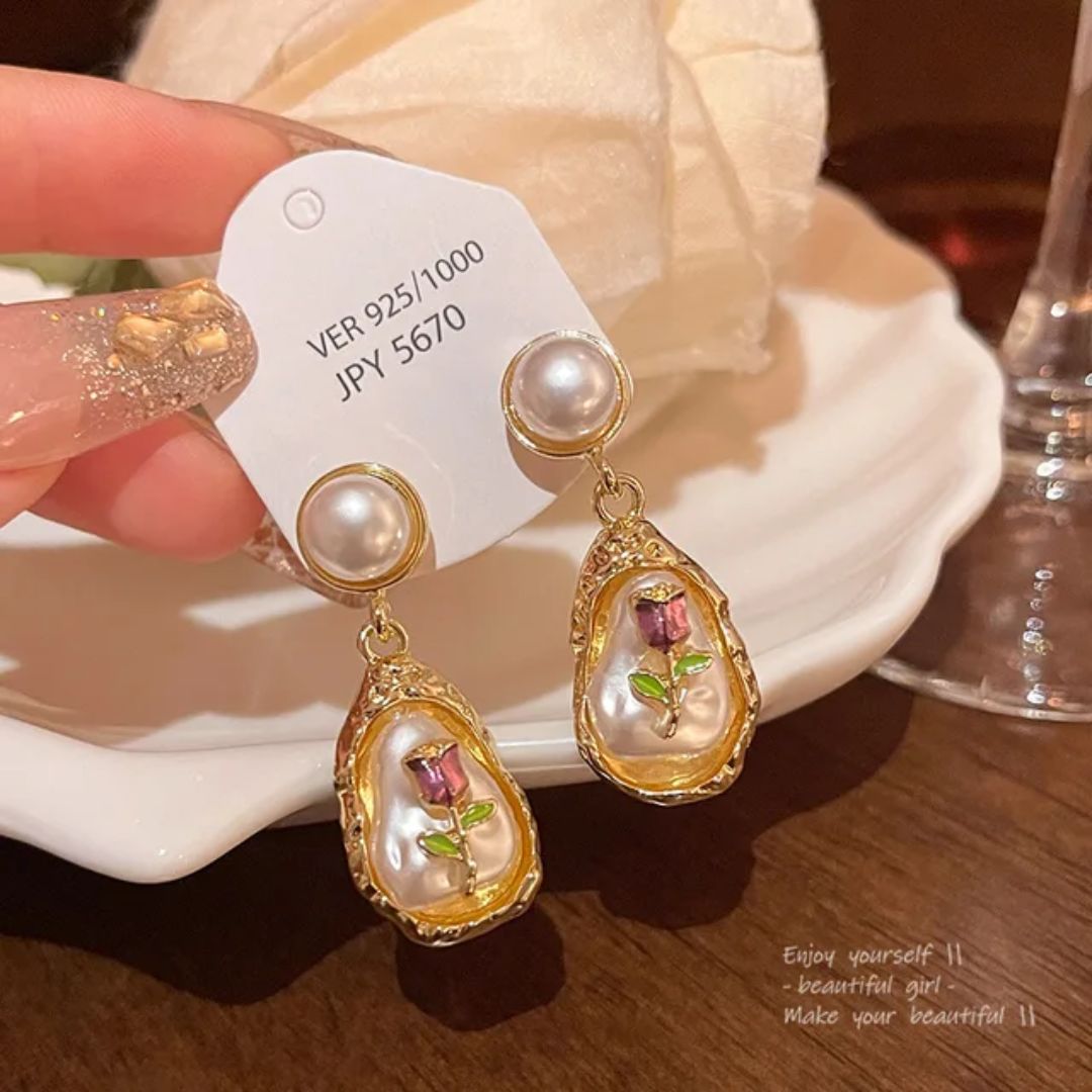 Pearl Rose Statement Earrings