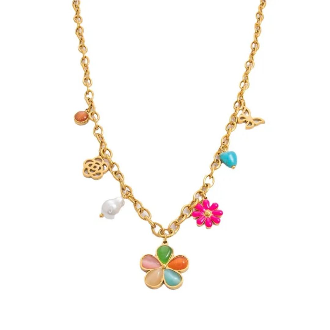 Flower Charm Linked Necklace