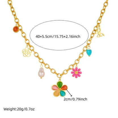 Flower Charm Linked Necklace