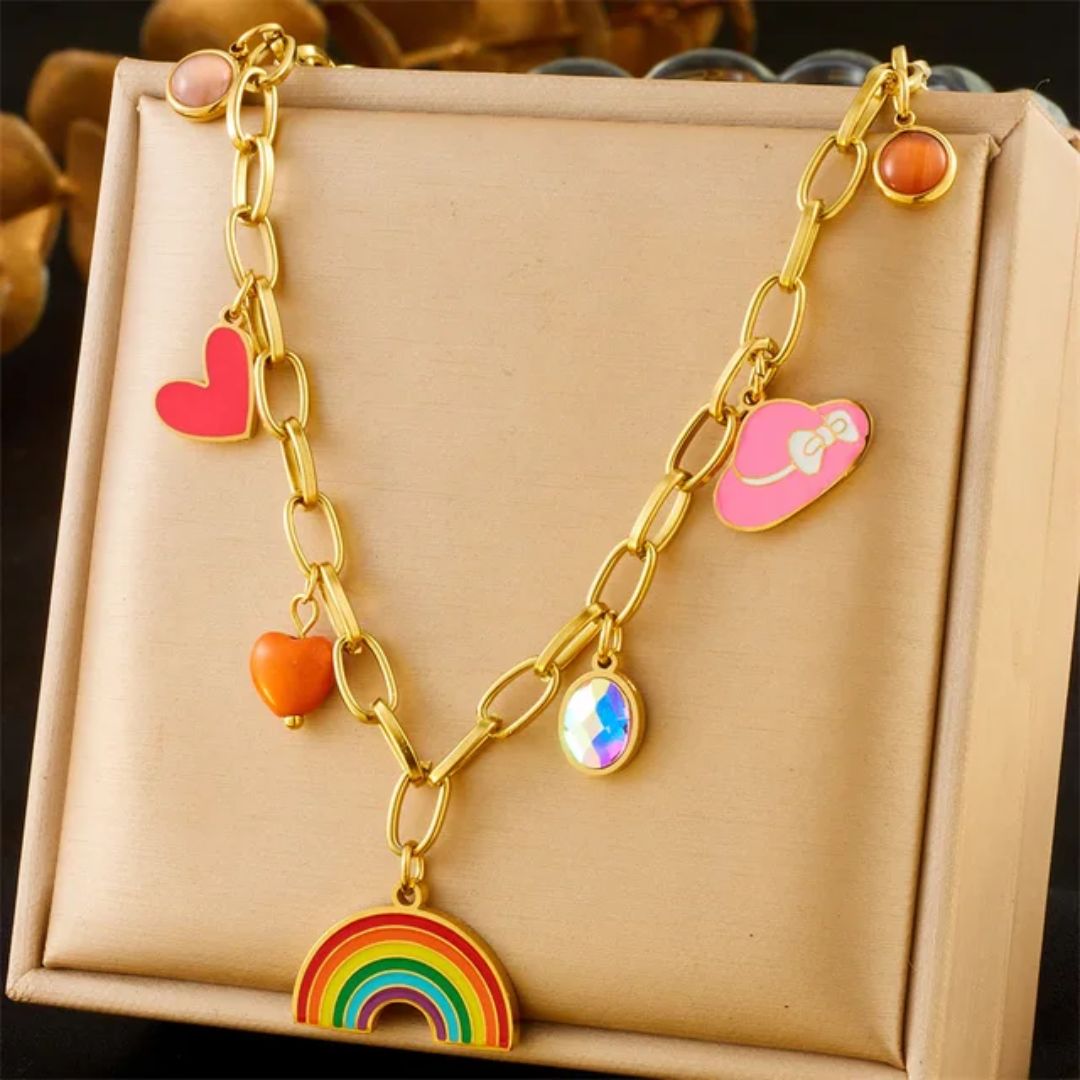 Cutesy Rainbow Charm Necklace