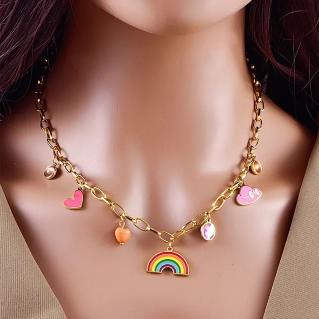 Cutesy Rainbow Charm Necklace